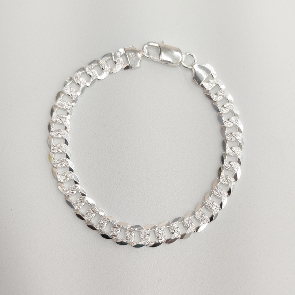 925 Sterling Silver Cuban Diamond Cut Bracelet 7.7 mm 8 Inches